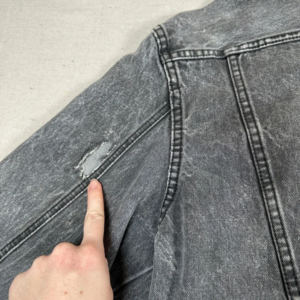Vintage black Acid Wash Denim Jacket Distressed Trucker grunge 90s Pepe jeans‎